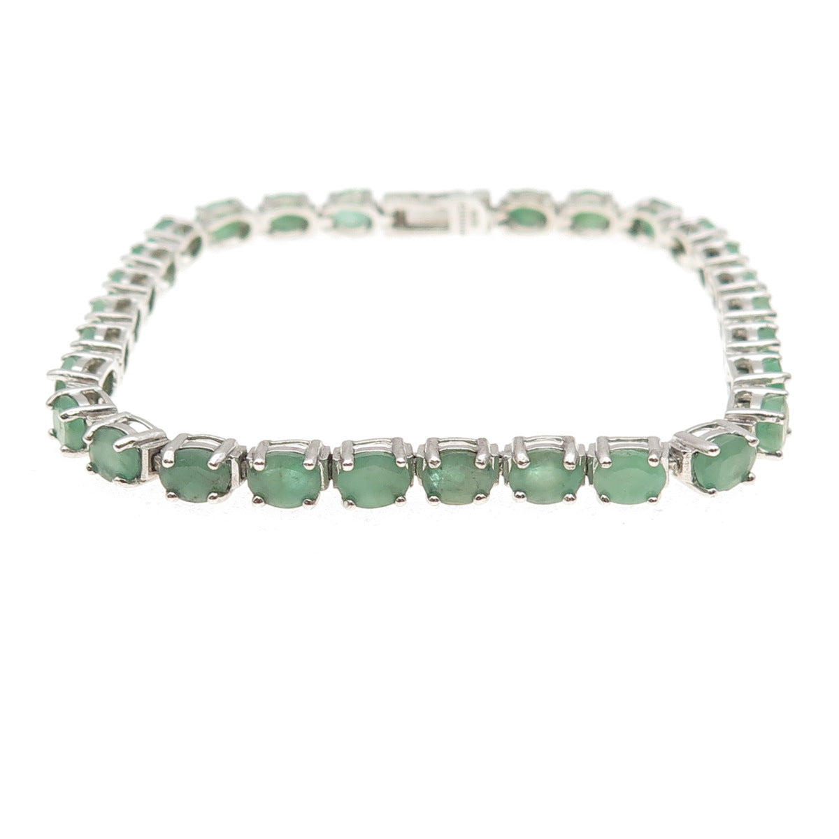 925 Sterling Silver Vintage Real Oval-Cut Emerald Bracelet 7"