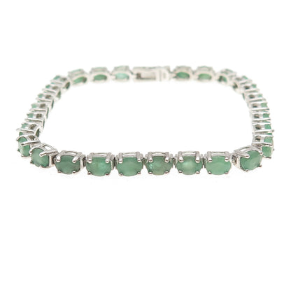 925 Sterling Silver Vintage Real Oval-Cut Emerald Bracelet 7"