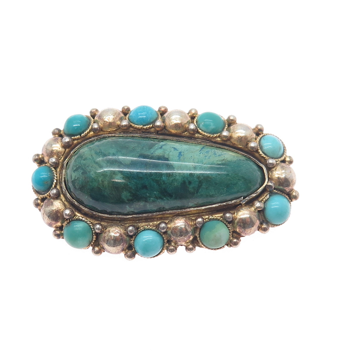 925 Sterling Silver Gold Plated Vintage Israel Real Eilat & Turquoise Pin Brooch