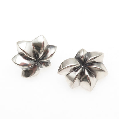 925 Sterling Silver Vintage Modernist Floral Oxidized Omega Back Earrings