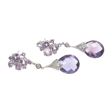 925 Sterling Silver Real Amethyst & White Topaz Dangle Earrings
