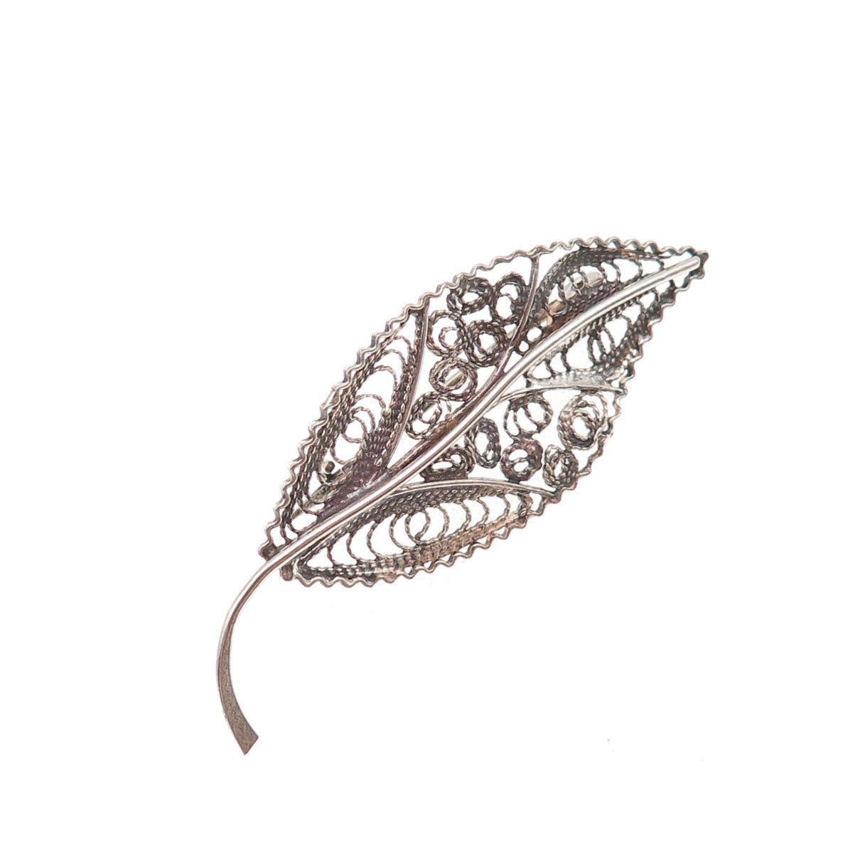 925 Sterling Silver Vintage Floral Leaf Filigree Oxidized Pin Brooch