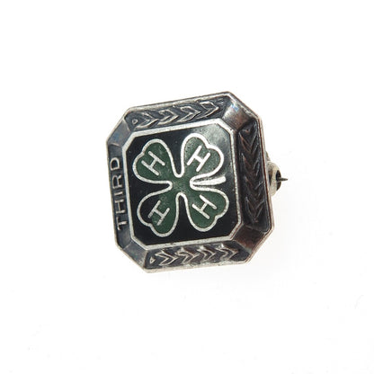 925 Sterling Silver Vintage 4-H Club 3rd Year Membership Achievement Pin Brooch