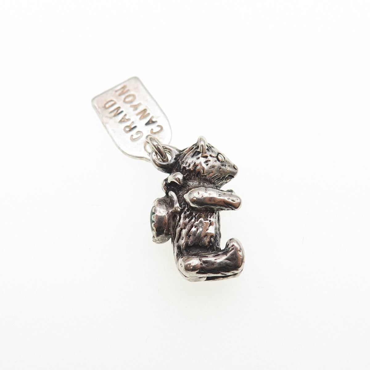Old Pawn 925 Sterling Silver Vintage Turquoise Bear Grand Canyon Mini 3D Pendant