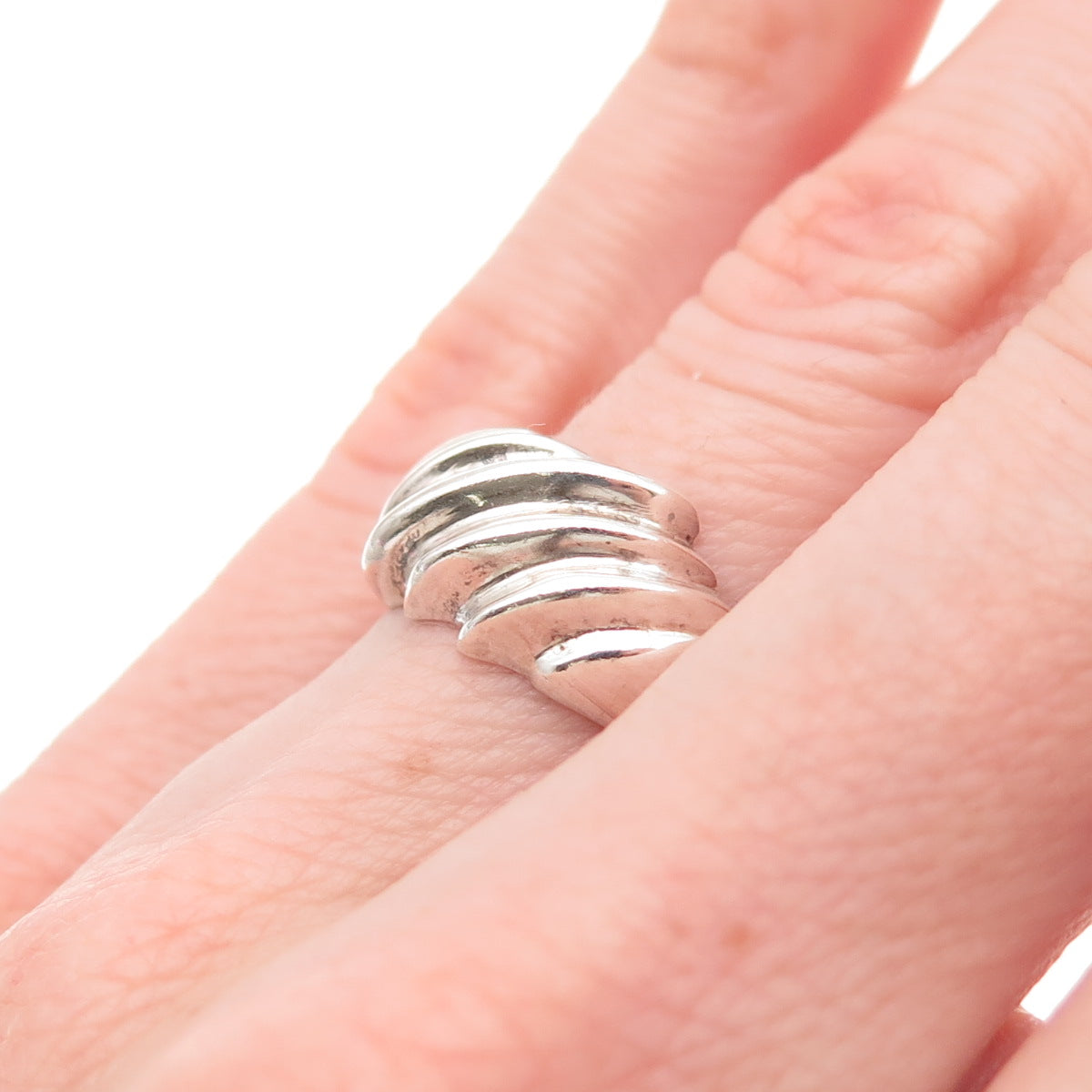 925 Sterling Silver Vintage Mexico Modernist Ribbed Ring Size 6