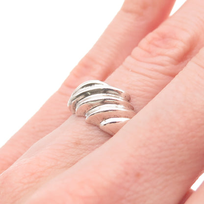925 Sterling Silver Vintage Mexico Modernist Ribbed Ring Size 6