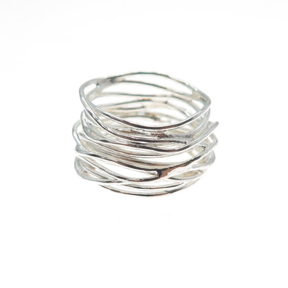 925 Sterling Silver Vintage Modernist Nest Ring Size 5.5