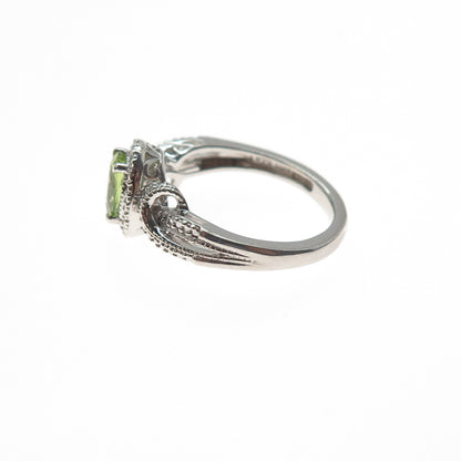 SUN 925 Sterling Silver Real Round-Cut Diamond & Peridot Ring Size 7