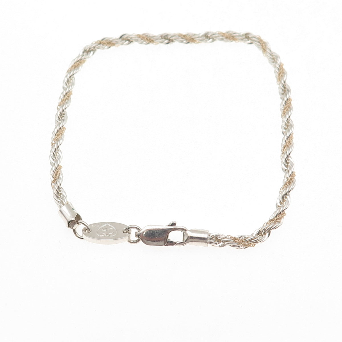 Oroamerica 925 Sterling Silver 14K Gold Vintage Twisted Rope Link Bracelet 7.25"