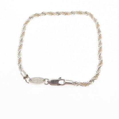 Oroamerica 925 Sterling Silver 14K Gold Vintage Twisted Rope Link Bracelet 7.25"