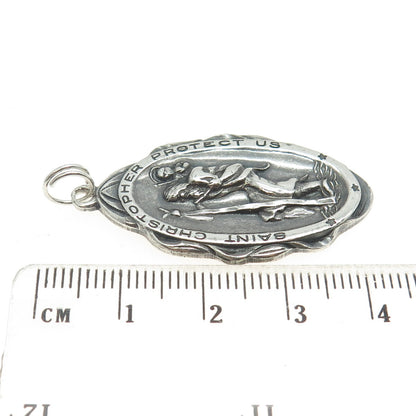 THEDA 925 Sterling Silver Antique Art Deco St. Christopher Religious Pendant