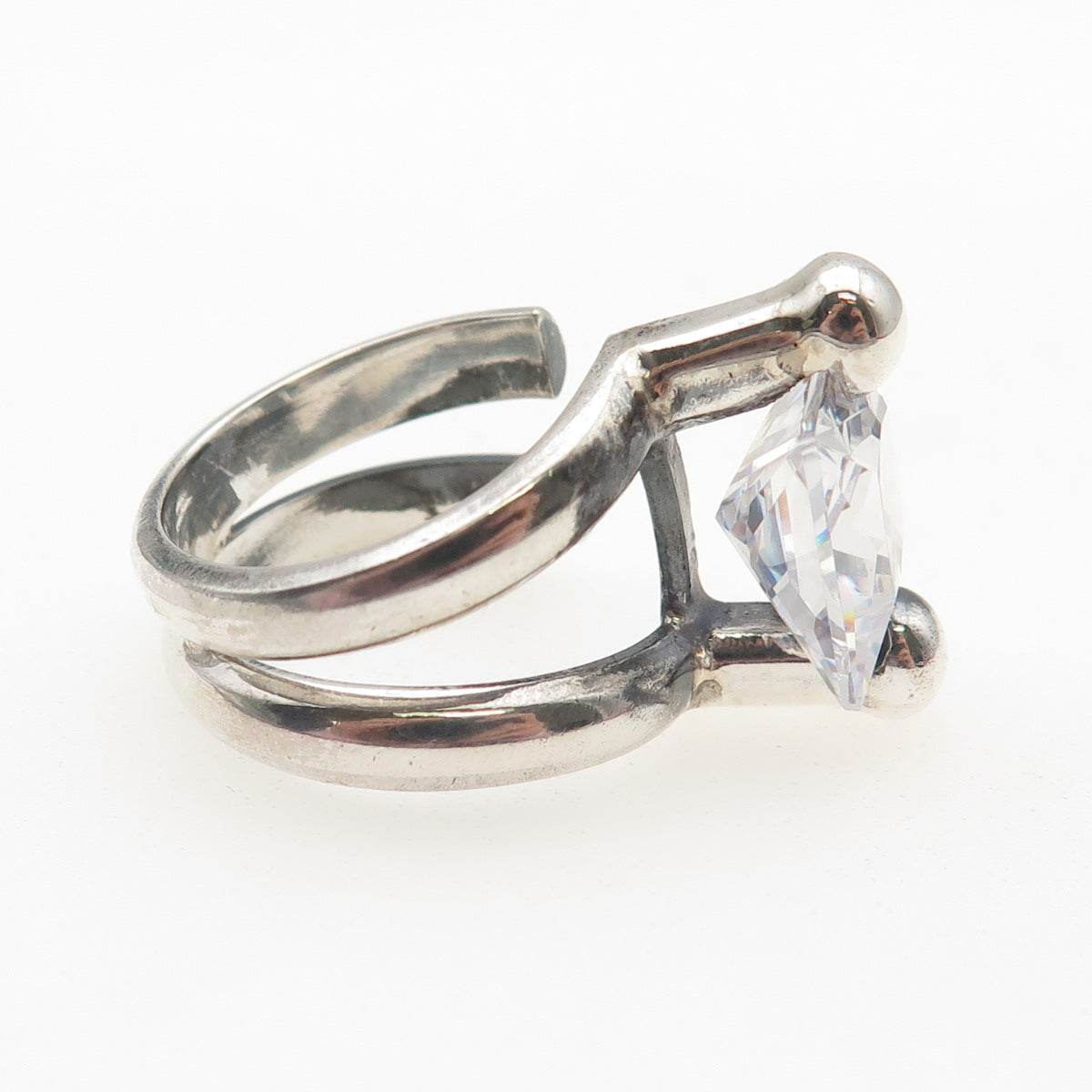 950 Silver Vintage Princess-Cut C Z Modernist Oxidized Adjustable Ring Size 8