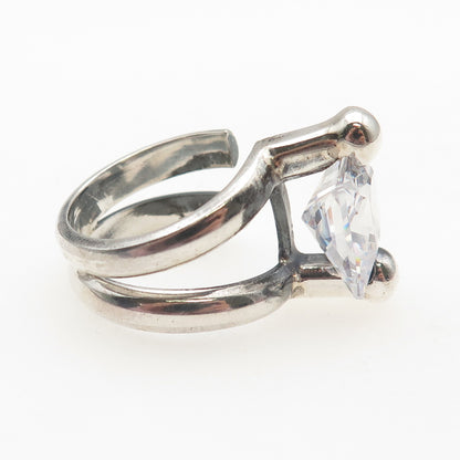 950 Silver Vintage Princess-Cut C Z Modernist Oxidized Adjustable Ring Size 8