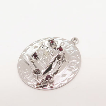 925 Sterling Silver Vintage Spencer Red Garnet Gem "Graduation Day" Pendant