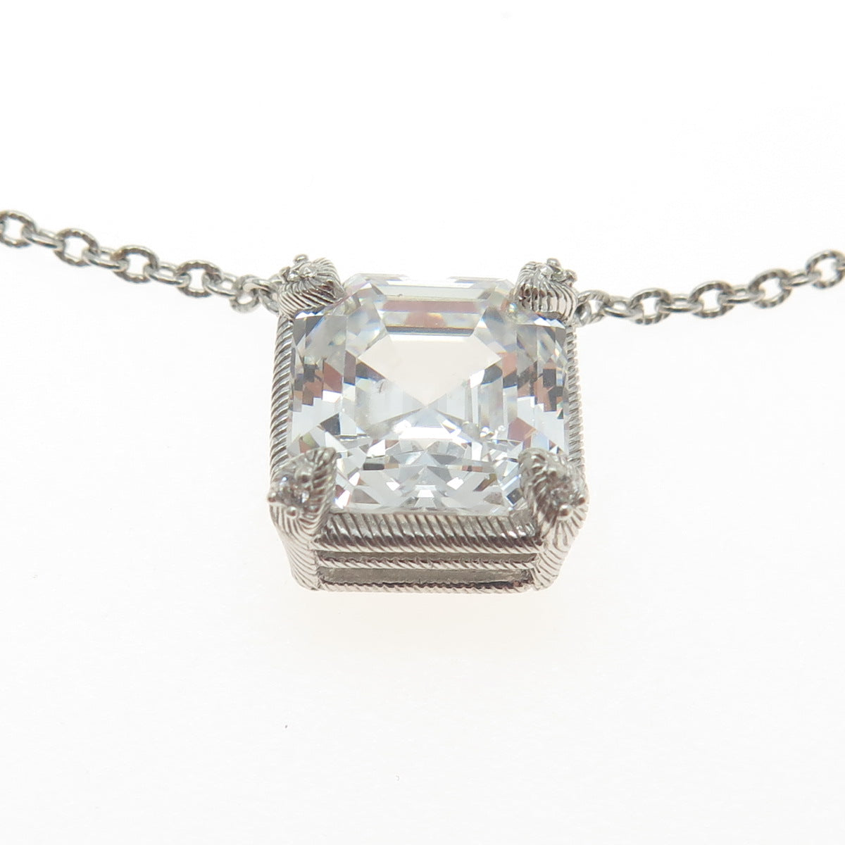 JUDUTH RIPKA 925 Sterling Silver Asscher-Cut C Z Cable Chain Necklace 16"