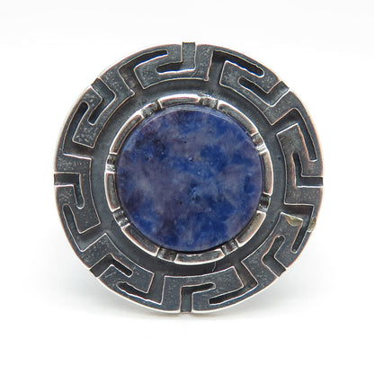925 Sterling Silver Vintage Real Sodalite Gemstone Greek Maze Ring Size 7.5