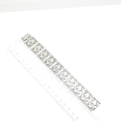 925 Sterling Silver Antique Art Deco Kissing Couple Panel Link Bracelet 7.25"