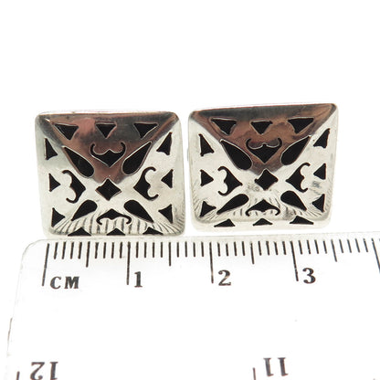 925 Sterling Silver Vintage Mexico Floral Pyramid Earrings