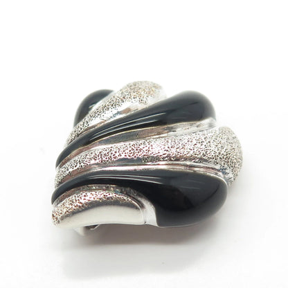 925 Sterling Silver Vintage Milor Italy Real Black Onyx Twisted Teardrop Pendant