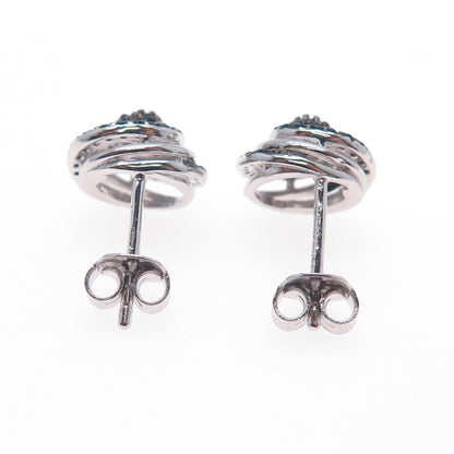 925 Sterling Silver Round-Cut Black C Z Twisted Stud Earrings