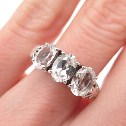 D'JOY 925 Sterling Silver Vintage Real Oval-Cut White Topaz Ring Size 5.75