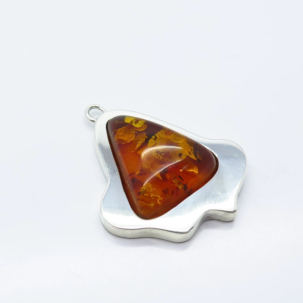925 Sterling Silver Vintage Real Amber Modernist Pendant