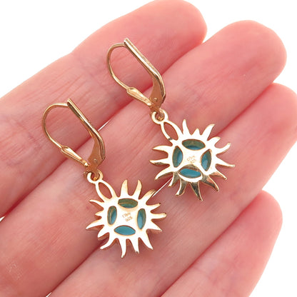 D'Joy Sterling Silver Gold Plated Real Sleeping Beauty Turquoise Sun Earrings