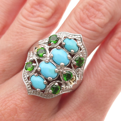 Chuck Clemency Sterling Silver 2-Tone Real Turquoise & Tanzanite Ring Size 8.25