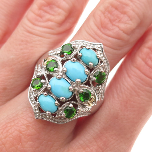 Chuck Clemency Sterling Silver 2-Tone Real Turquoise & Tanzanite Ring Size 8.25