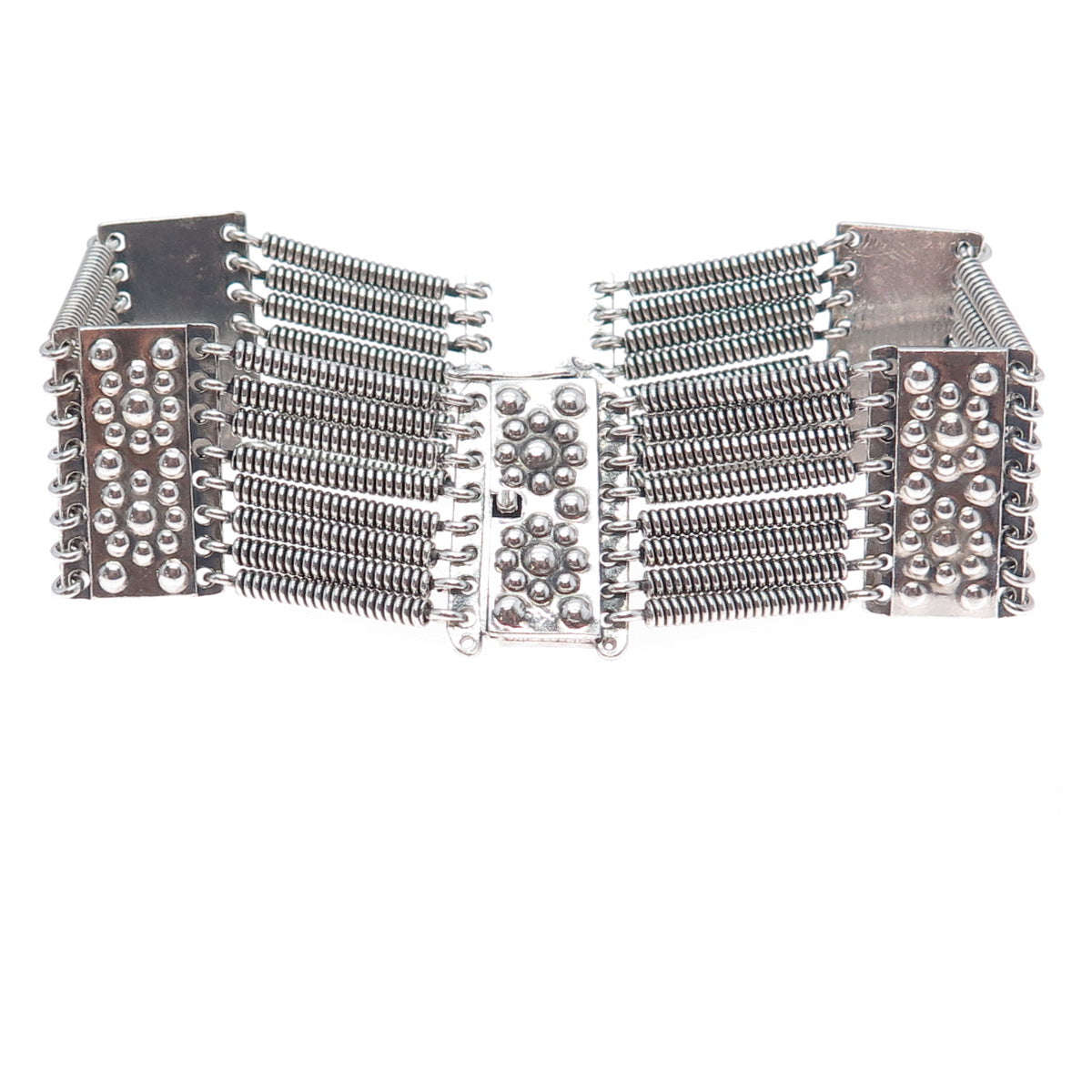 J. BETINS 875 Silver Vintage Latvia Beaded Spring Bar Link Bracelet 7.75"