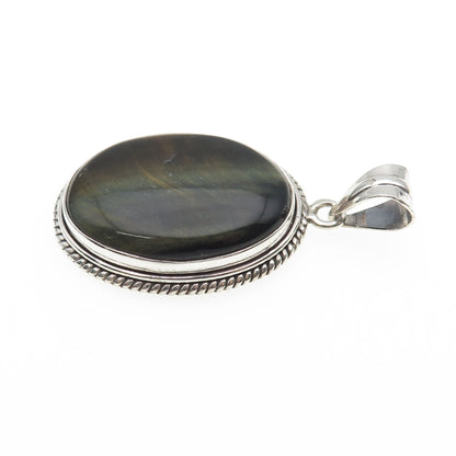 925 Sterling Silver Vintage Real Cabochon Tiger Eye Charm Pendant