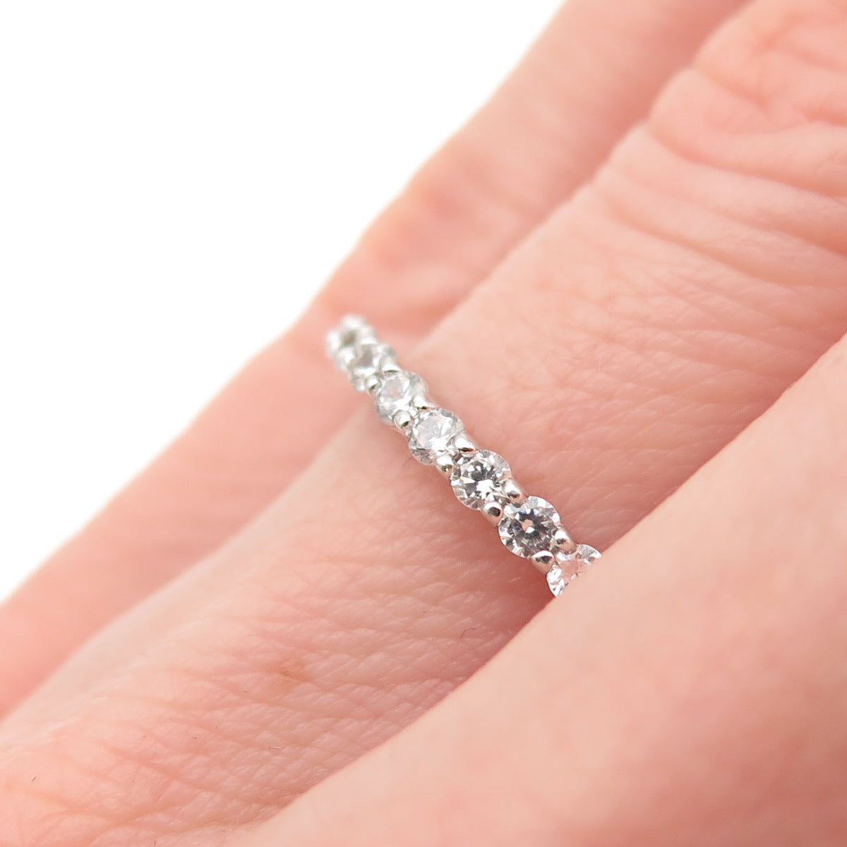 925 Sterling Silver Round-Cut C Z Half Eternity Stackable Band Ring Size 5.25