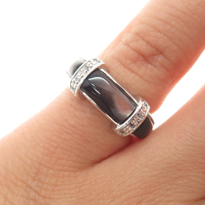 925 Sterling Silver Vintage Real Abalone Shell & C Z Ring Size 5.5