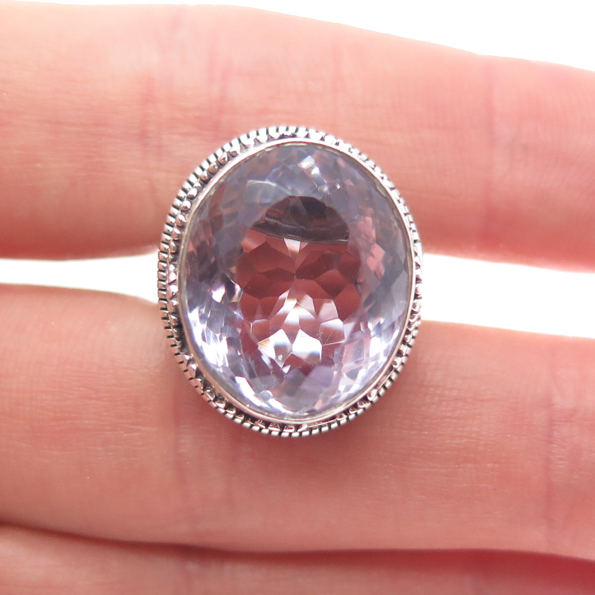 925 Sterling Silver Vintage Real Amethyst Swirl Oxidized Ring Size 6