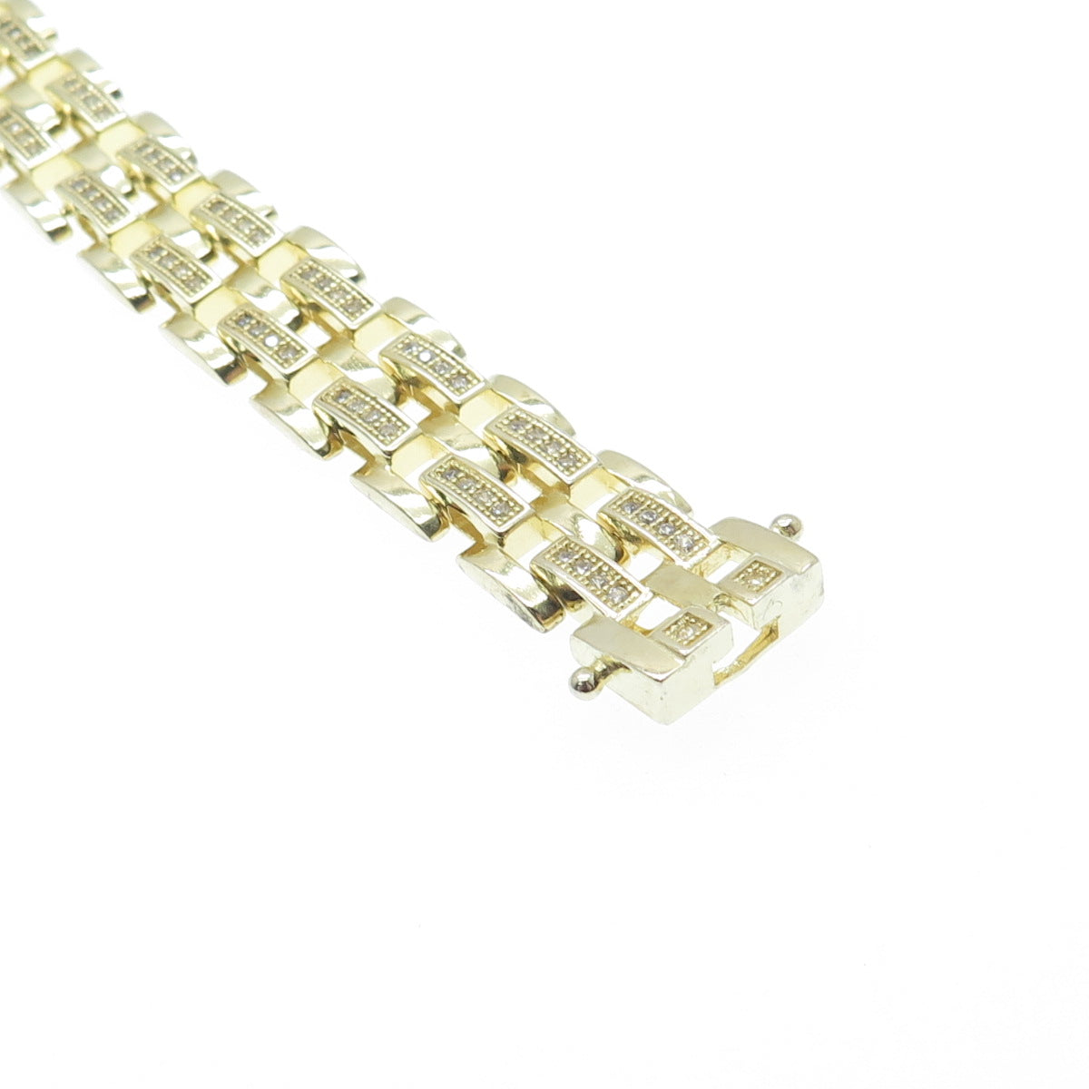925 Sterling Silver Gold Plated C Z ID Panther Link Bracelet 7.75"