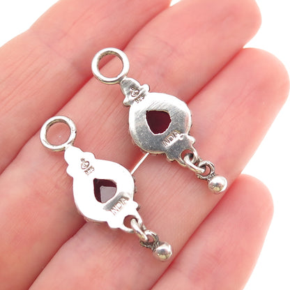 DP Doug Paulus 925 Sterling Silver Vintage Real Garnet Modernist Jacket Earrings