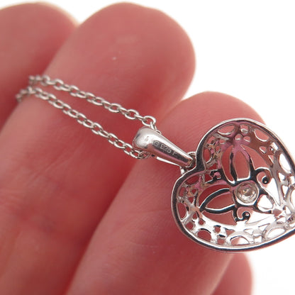 925 Sterling Silver Real Diamond Accent Trinity Heart Cable Chain Necklace 18"