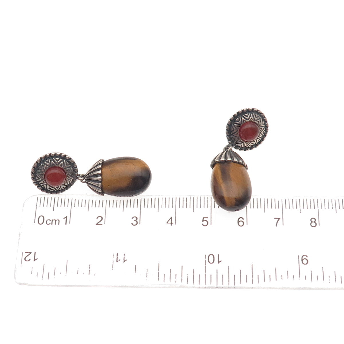 Carolyn Pollack 925 Sterling Vintage Real Tiger Eye & Carnelian Dangle Earrings
