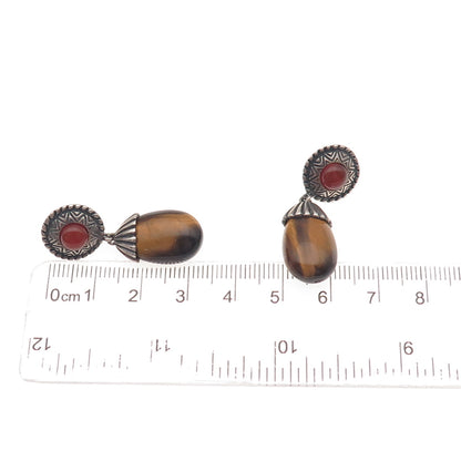 Carolyn Pollack 925 Sterling Vintage Real Tiger Eye & Carnelian Dangle Earrings