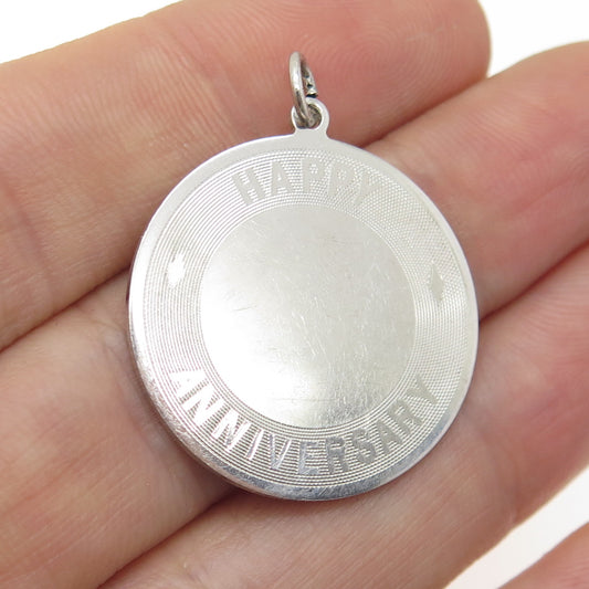 925 Sterling Silver Vintage Engravable "Happy Anniversary" Pendant