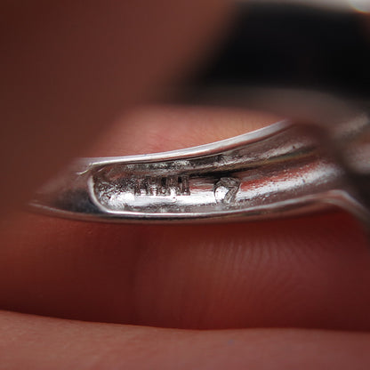 925 Sterling Silver Real Round-Cut Sapphire & White Topaz Ring Size 7