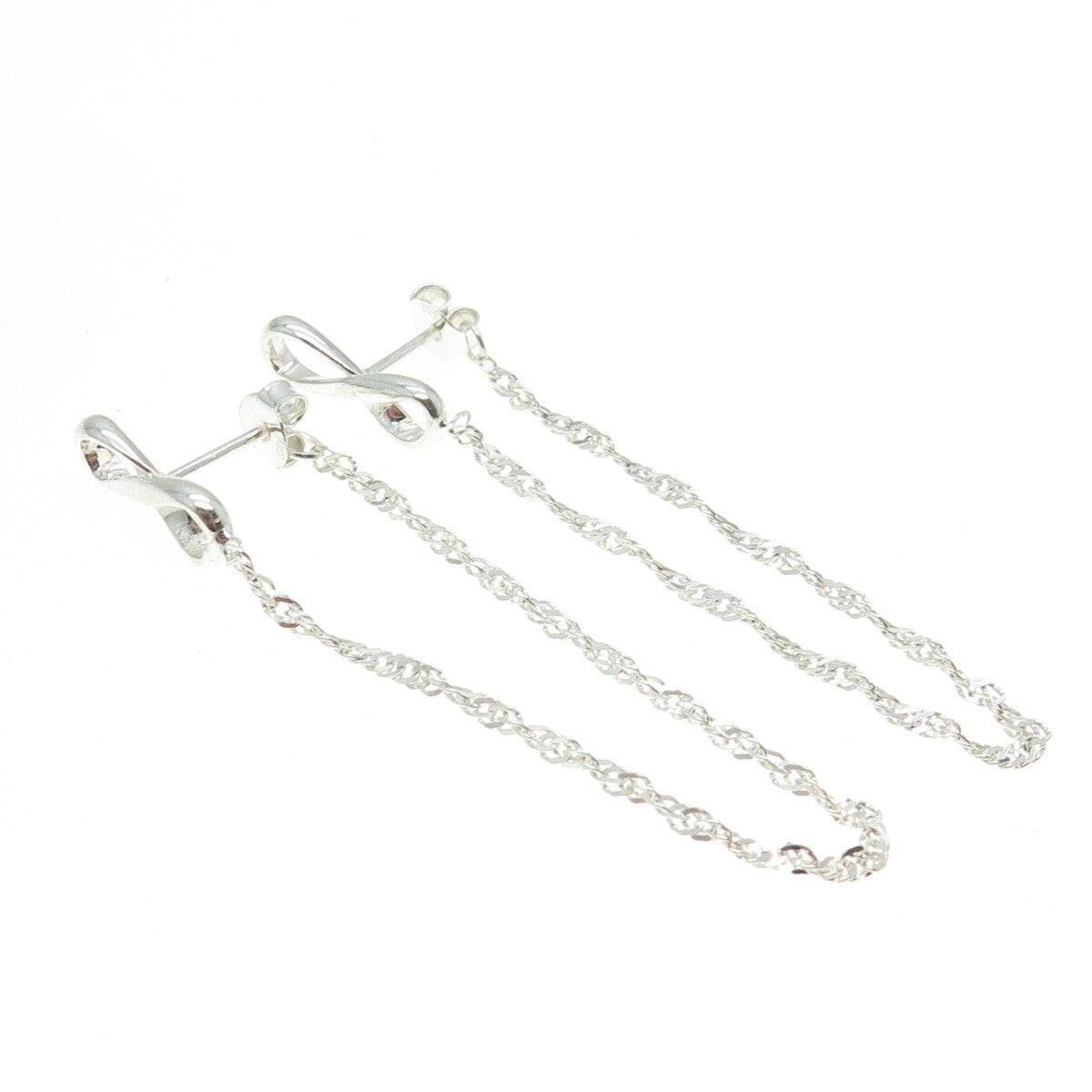 925 Sterling Silver Singapore Chain Infinity Dangling Earrings