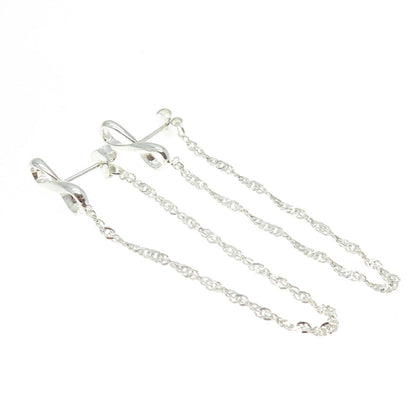 925 Sterling Silver Singapore Chain Infinity Dangling Earrings