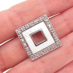 925 Sterling Silver Vintage Real MOP & C Z Square Slide Charm Pendant