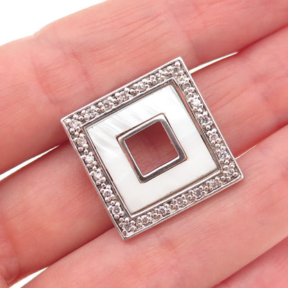 925 Sterling Silver Vintage Real MOP & C Z Square Slide Charm Pendant