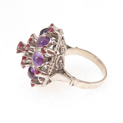 925 Sterling Silver Antique Art Deco Real Ruby & Amethyst Ring Size 7.25