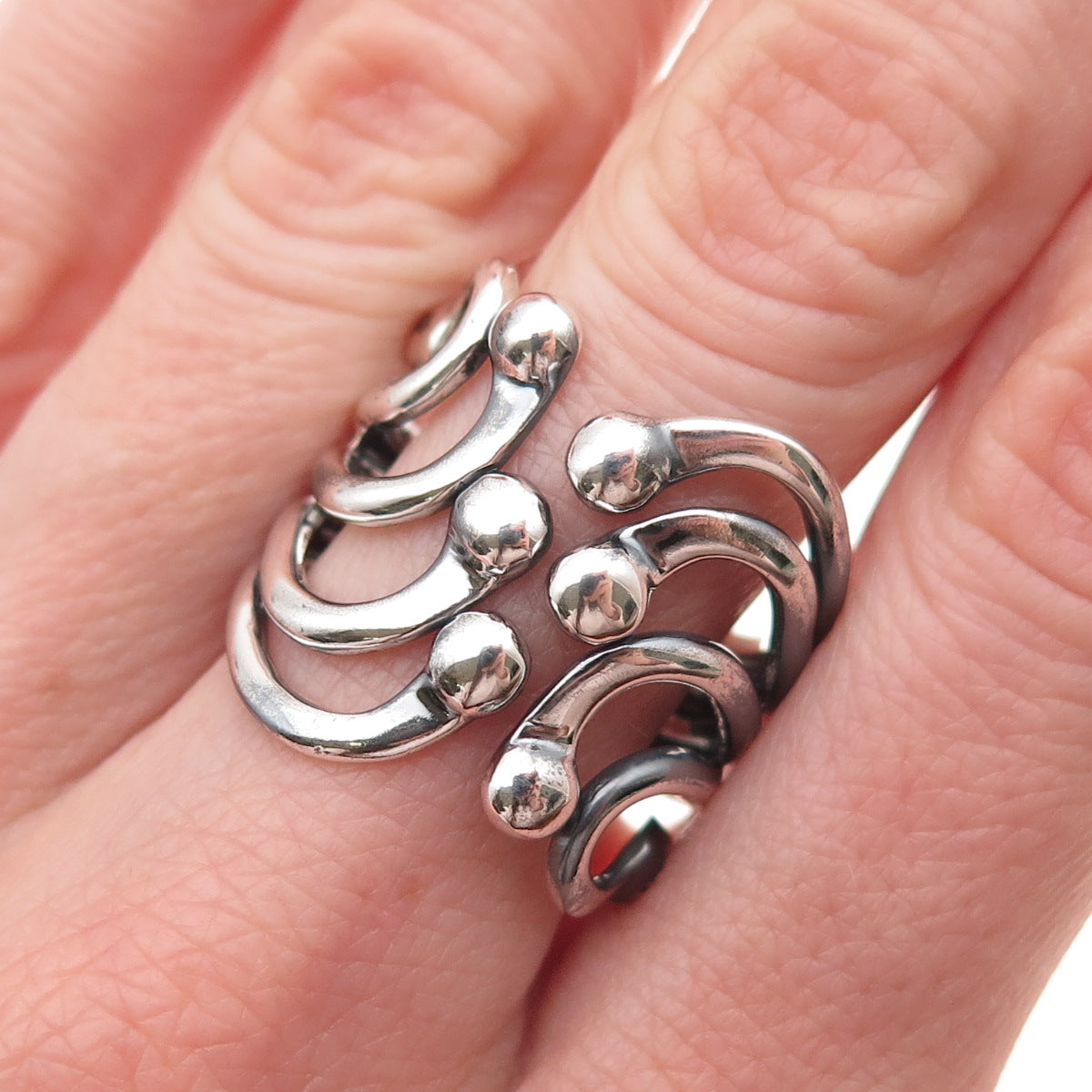 ATI Annika Witt 925 Sterling Silver Vintage Modernist Adjustable Ring Size 8.75
