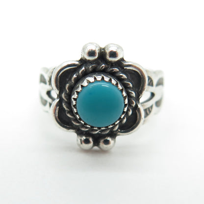 Old Pawn Sterling Silver Vintage Bisbee Turquoise Snake Eye Baby Ring Size 1.75