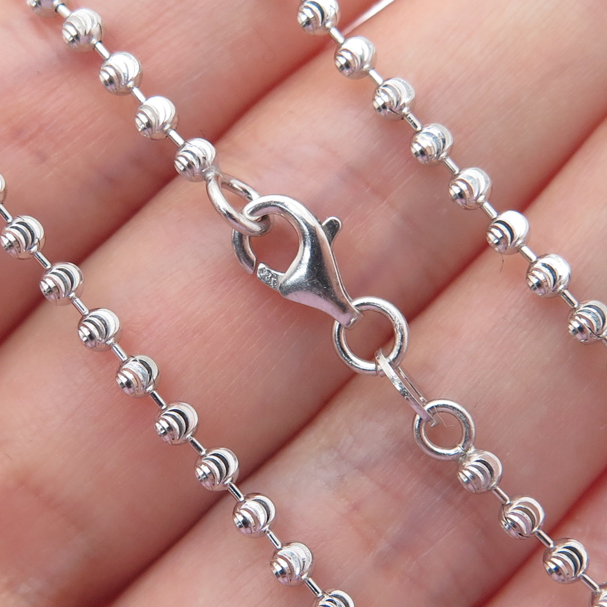 925 Sterling Silver Italy Diamond-Cut Ball Beaded Chain Necklace 36"