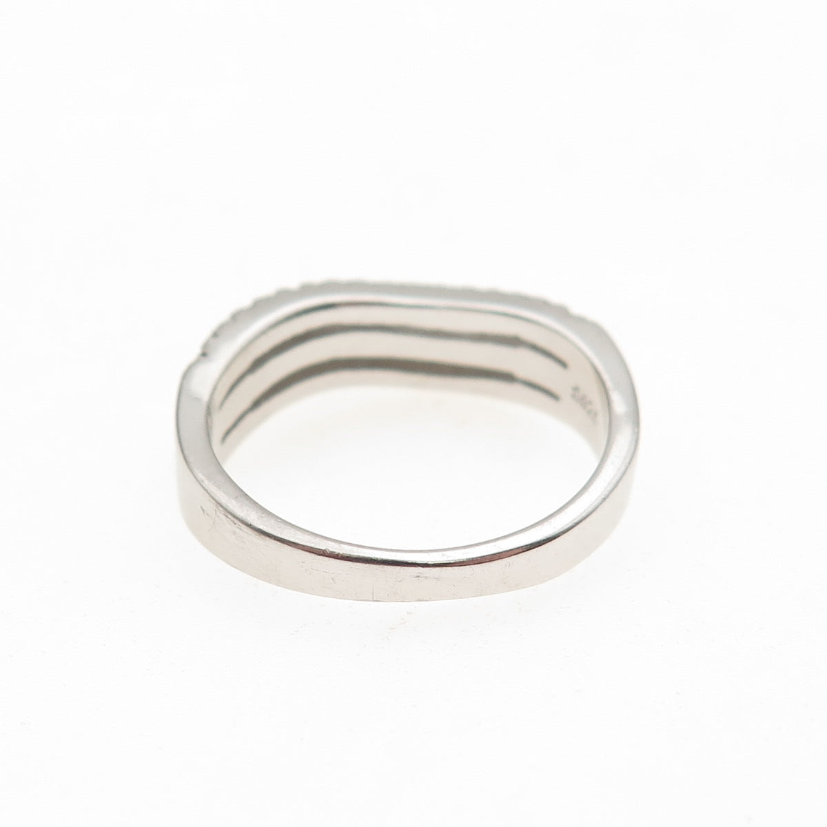 925 Sterling Silver Round-Cut C Z 3-Row Wavy Ring Size 6.5